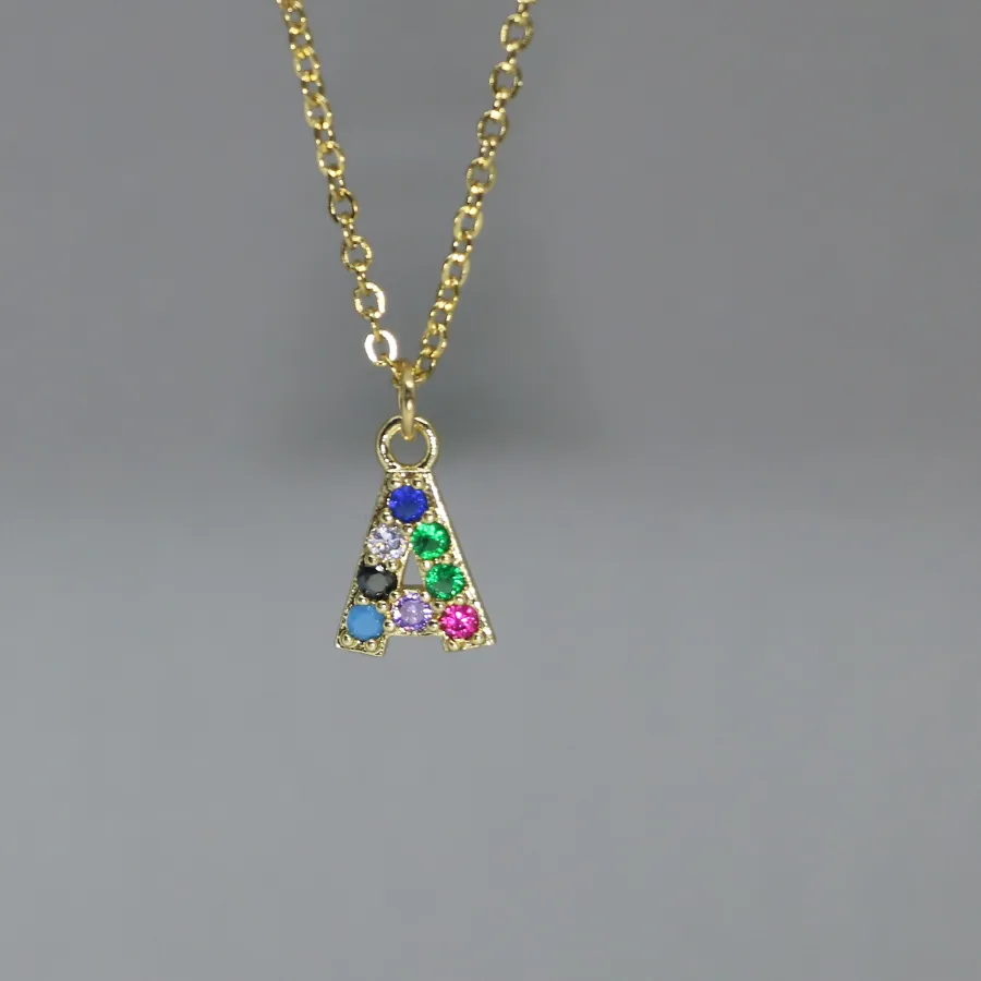 Authentic Classic Custom A-Z 26 Letters Charm Necklaces Gold Color Copper Mix Color Zircon Charm Name Pendant Choker Steel Chain  Jewelry