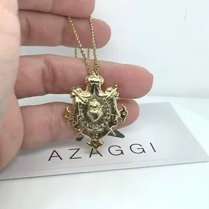 Authentic Sacred Heart of Jesus Royal Shield Gold Plated Silver Pendant Necklace N0132G