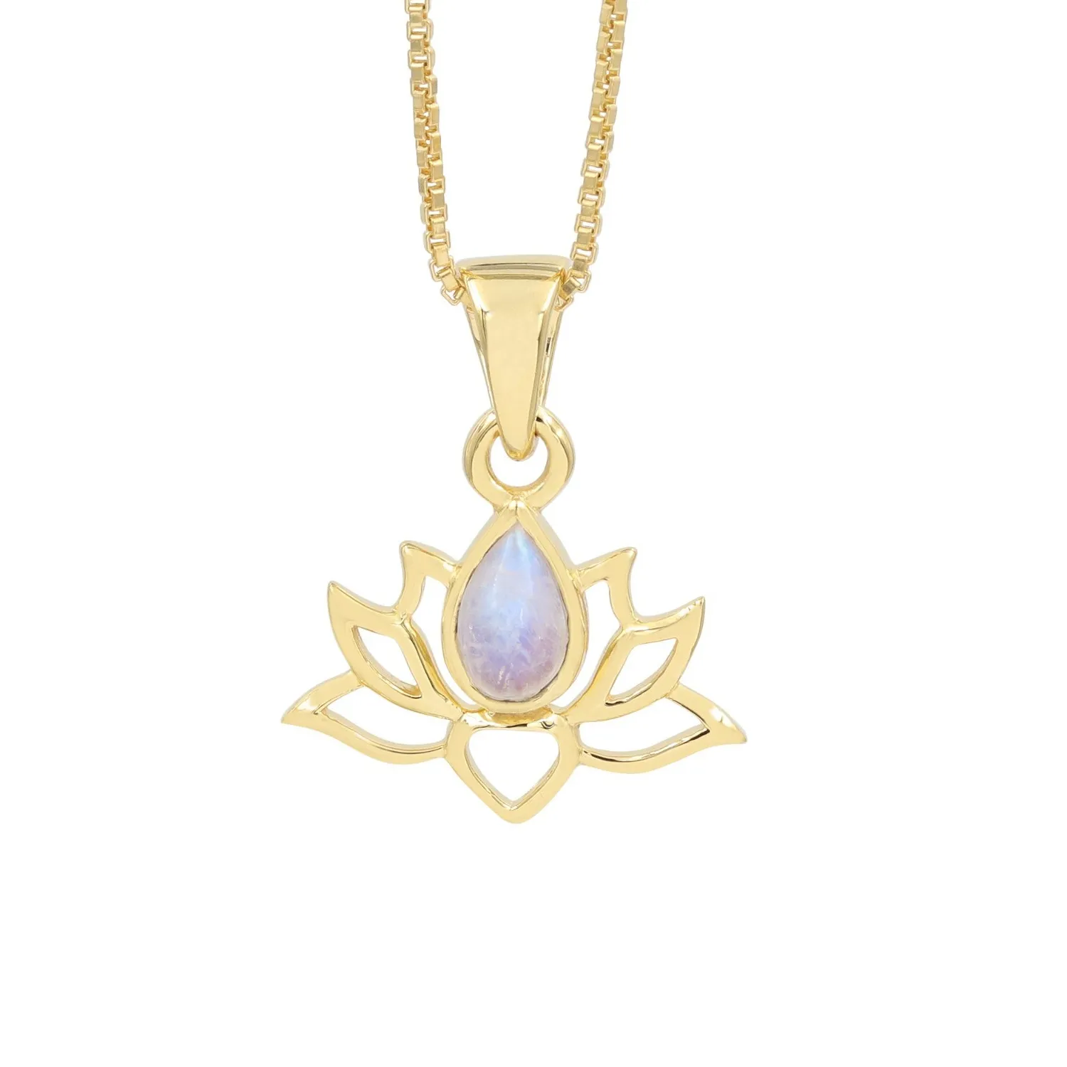 Authentic Moonstone Lotus Necklace 18K Gold Plated & 925 Silver Pendant Handmade for