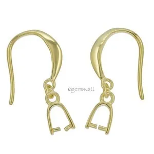 Authentic Fine Gold Plated Sterling Silver Convex French Hook Ear Wire with Bail #51968