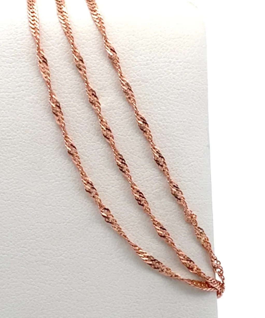 Authentic Rose Gold-Plated Sterling Silver Fine Twisted Singapore Necklace Chain 17" 1.5g