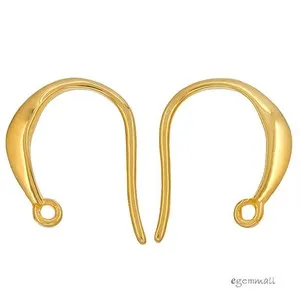 Authentic Fine 24kt Gold Plated Sterling Silver Convex French Fish Hook Ear Wire #51795