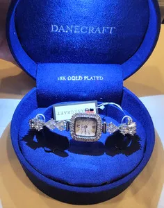 Authentic Danecraft Women's 18K Fine Gold Plated Analog Watch featuring a square