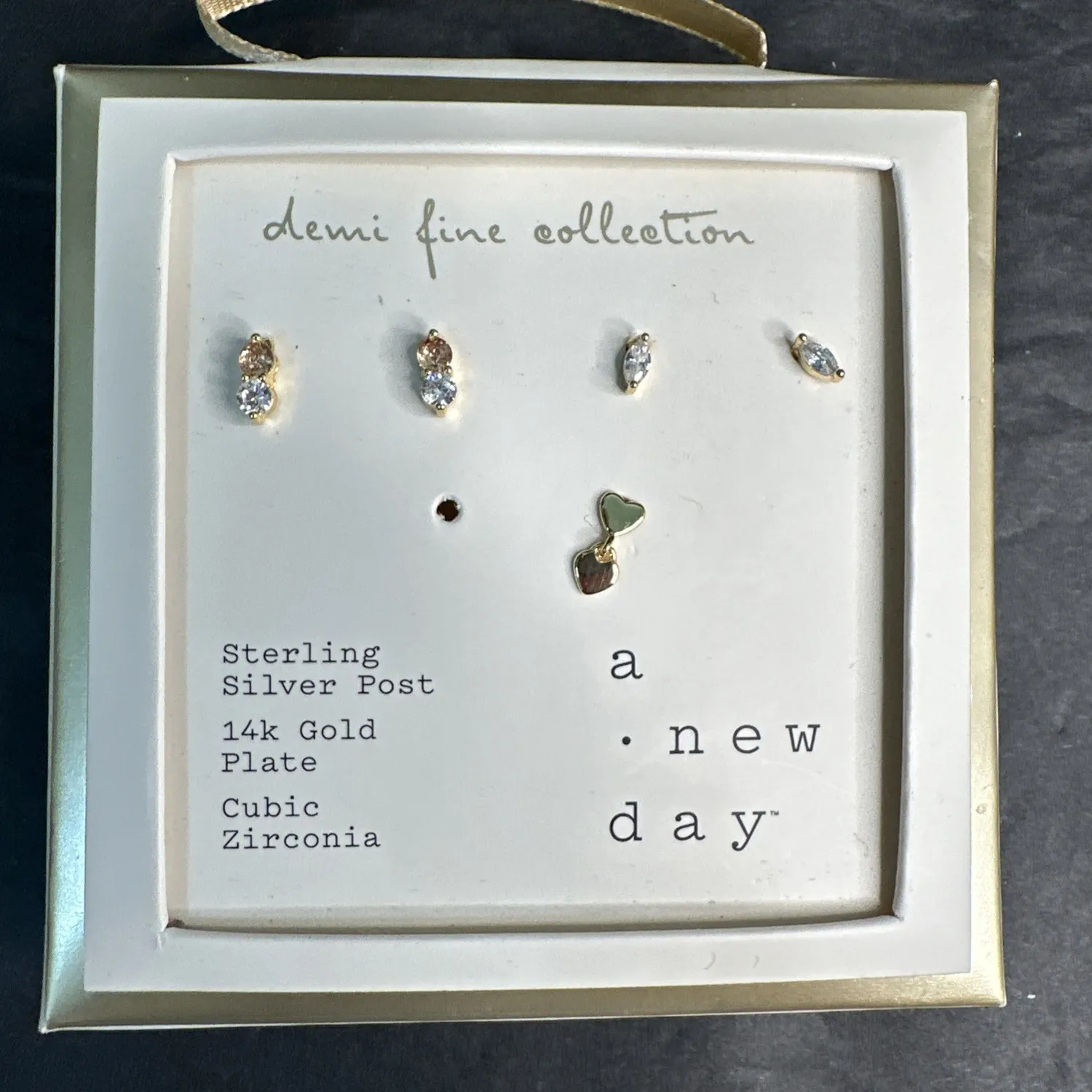 Authentic Radiant Celestial Beams 14K Gold Plated Cubic Zirconia Stud Earrings