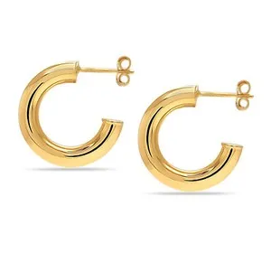 Authentic 14k Gold Plated Demi-Fine Sterling Silver Post Twisted C Hoop Earrings for Women