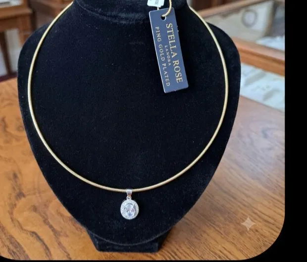 Authentic Stella Rose London Fine Gold Plated Collar Choker Necklace CZ Pendant
