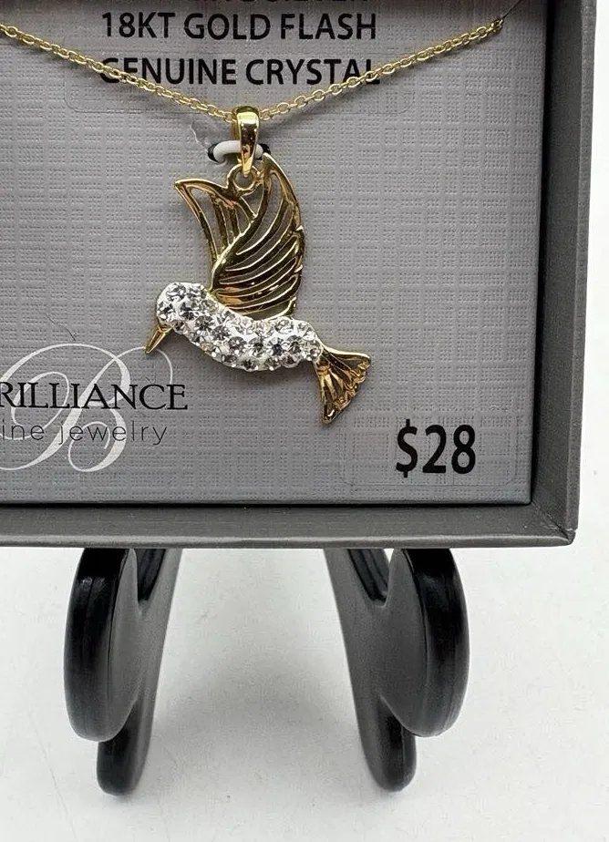 Authentic Brilliance Fine Jewelry Sterling Silver 14KT Gold Plated Hummingbird Necklace