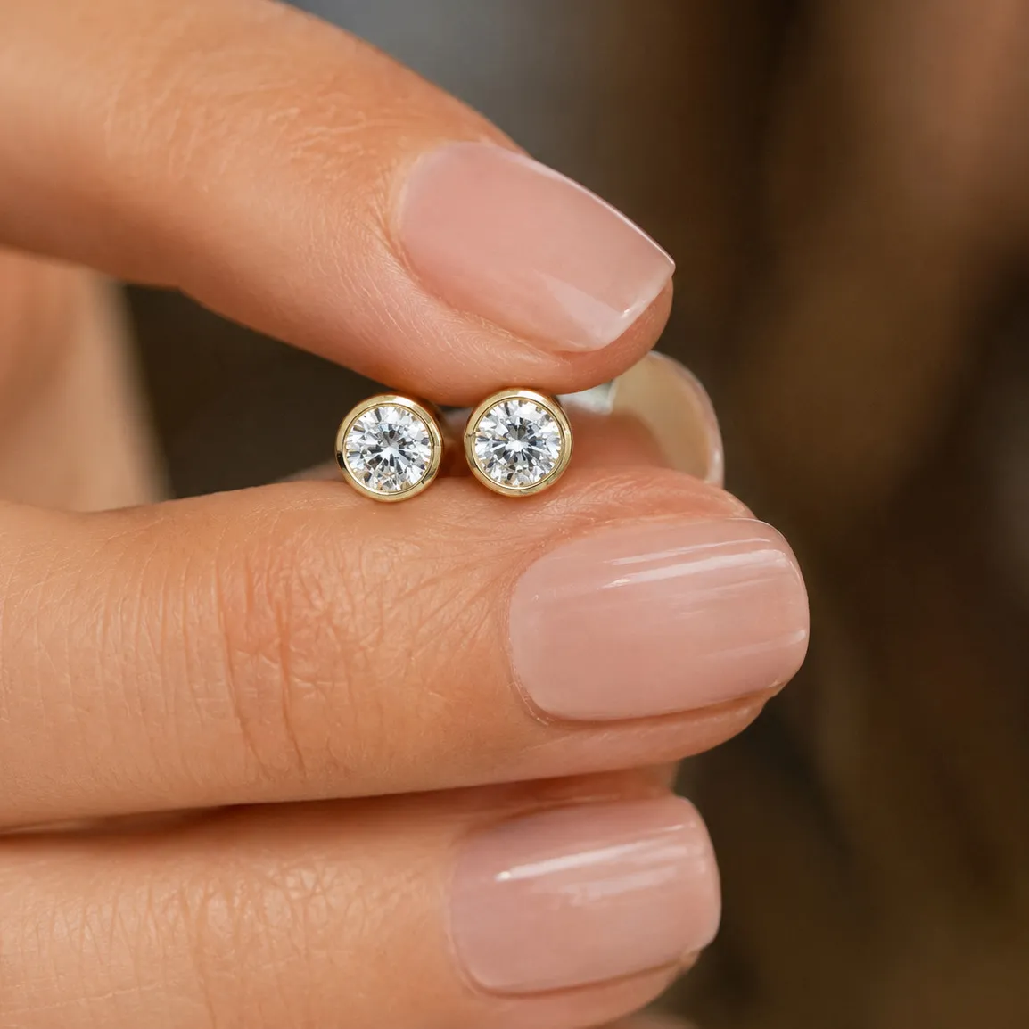 Authentic Radiant Solitaire Bezel Studs in 14K Gold
