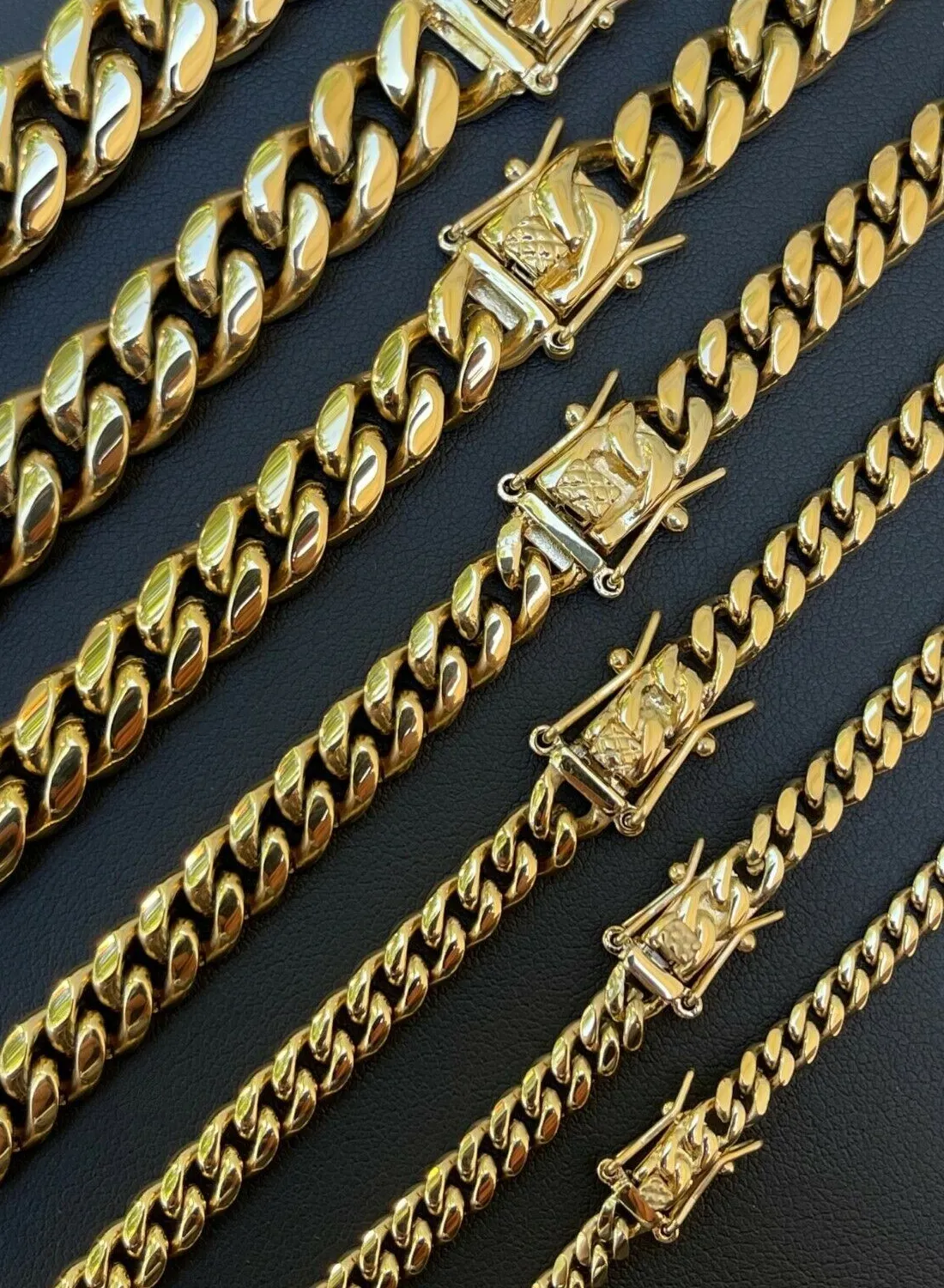 Authentic Miami Cuban Link Chain Necklace Bracelet 14k Gold Plated 4-14mm
