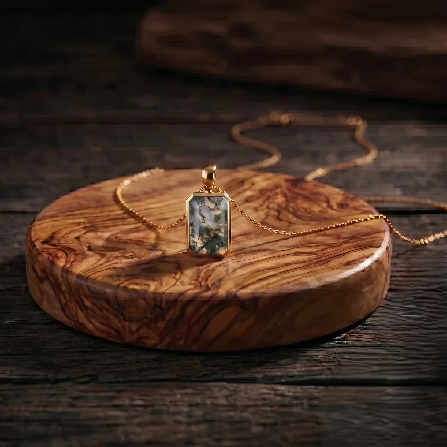 Authentic Enchanted Green Moss Agate Pendant – Handcrafted Gold‑Plated Talisman