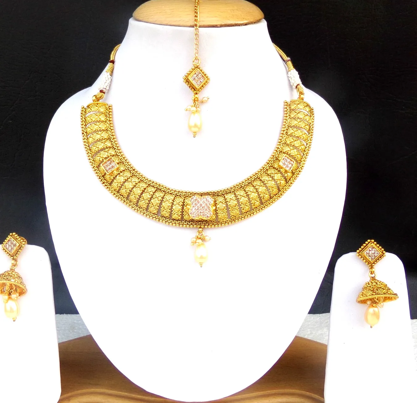 Authentic Gold Plated Bollywood Kundan Choker Necklace Bridal Indian Pearl Jewelry Set