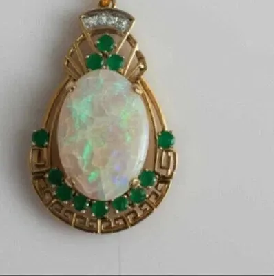 Authentic 3.00Ct Oval Cut Natural Fire Opal Fancy Vintage Pendant 14K Yellow Gold Plated
