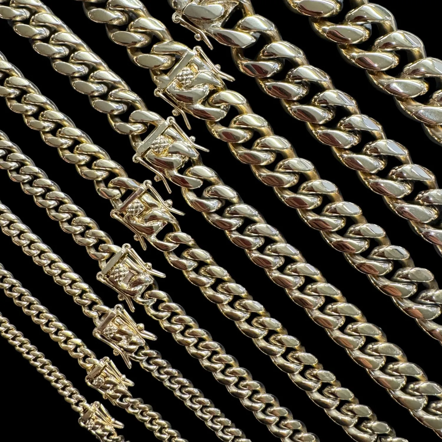 Authentic Miami Cuban Link Chain Necklace Bracelet 14k Gold Plated Stainless Steel 4-18mm