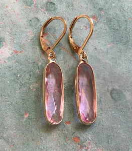 Authentic Sundance Rose Quartz Drop Earrings Gold Plated Essence Of Love