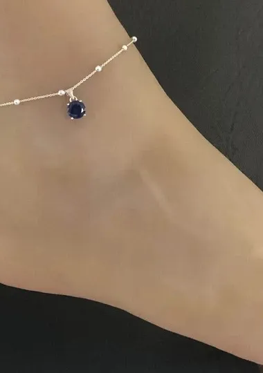 Authentic 2Ct Round Cut Simulated Sapphire Women's Solitaire Anklets 14k White Gold Plated