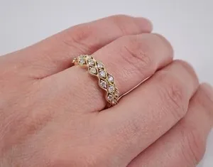 Authentic 1.00CT Round Cut Moissanite Eternity Band Engagement Ring 14K Yellow Gold Plated