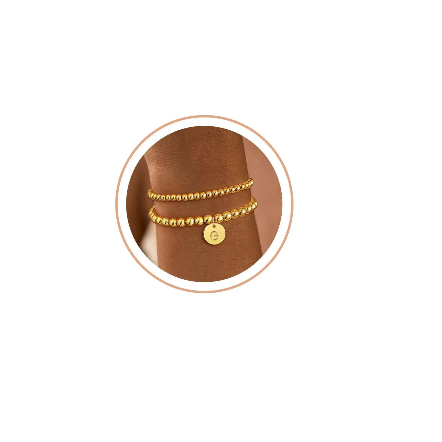 Gold Beaded Bracelet 18K Gold Plated Initial Bracelets Dainty Stack...