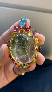 Authentic Mystic Harmony Pendant Hand Forged Sterling Silver With Gold Plated Radiant Gemstone Blend