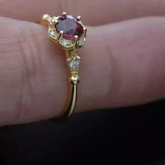 Authentic The Crimson Flame: Lab-Created Garnet and Gold Halo Ring
