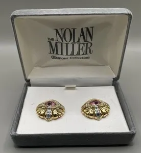 Authentic Nolan Miller Pink Venus Women’s Clip On Earrings Gold Plated Crystals