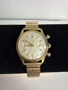 Authentic 1940s Vintage Venus 17 Rubis Swiss Chronograph Incabloc Gold Plated Running