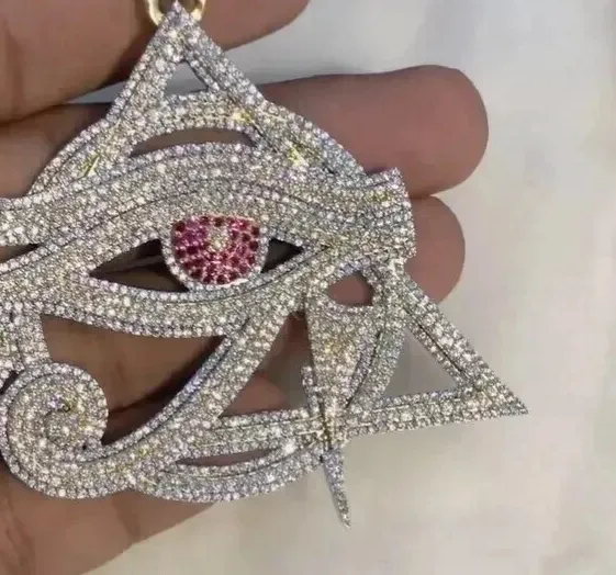 Authentic 3.00 Ct Round Cut Real Moissanite Evil Eye Pendant 14K Yellow Gold Plated Silver