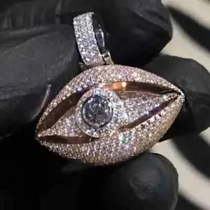 Authentic 4Ct Round Cut Real Moissanite Evil Eye Charm Men's Pendant 14K Rose Gold Plated