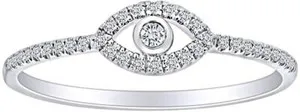 Authentic 0.13 Ct  Natural Diamond Evil Eye Engagement Ring 14k White Gold Plated