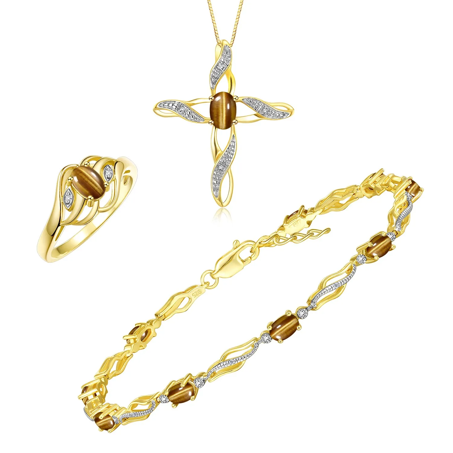 Authentic Infinity's Golden Veil: Tiger Eye & Diamond Infinity Wave Set