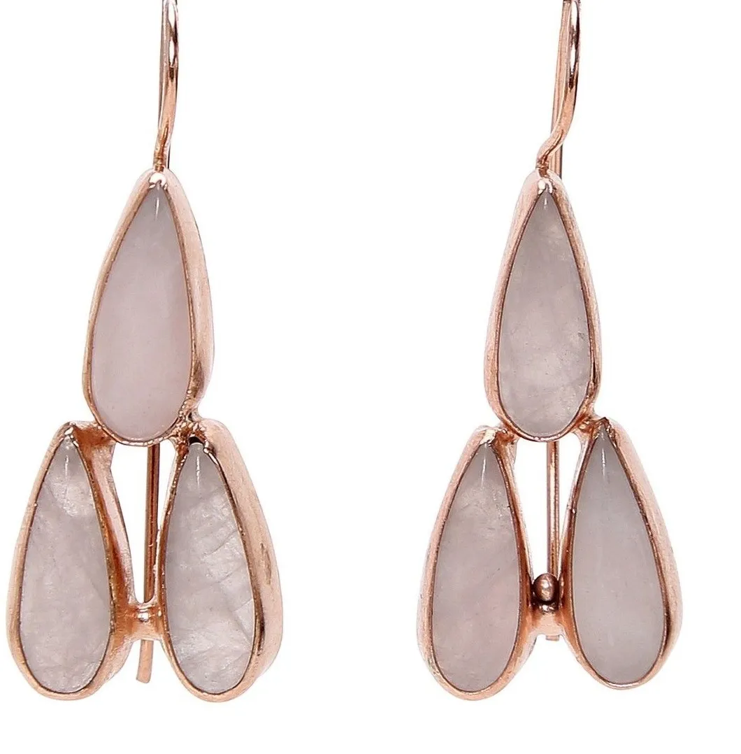 Authentic Ethereal Blossom Rose Quartz And 18K Gold Triangle Talisman Earrings