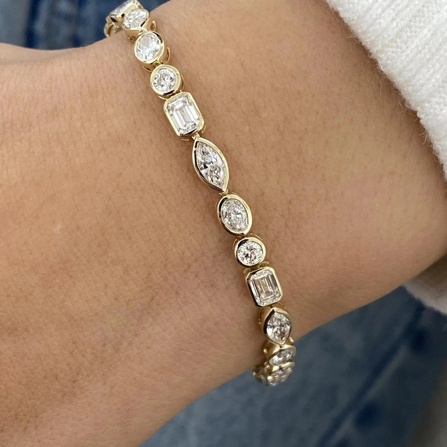 Authentic Celestial Symphony Multi- Shape Moissanite Gold- Plated Talismanic Bracelet