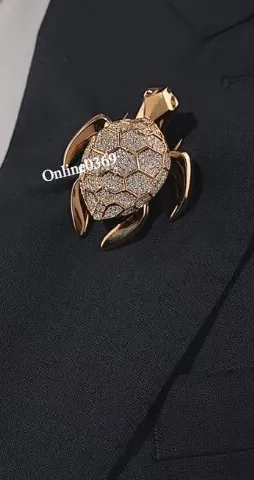 Authentic Mens Genuine Moissanite Classic Tortoise Brooch Pin In Yellow Gold Plated Silver