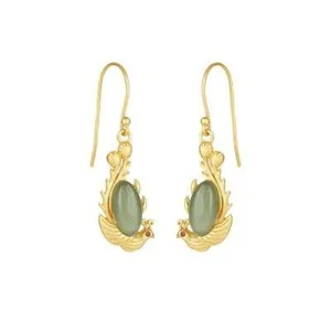Authentic Celestial Phoenix Jade Amulets: 18K Gold-Plated Vitality Earrings
