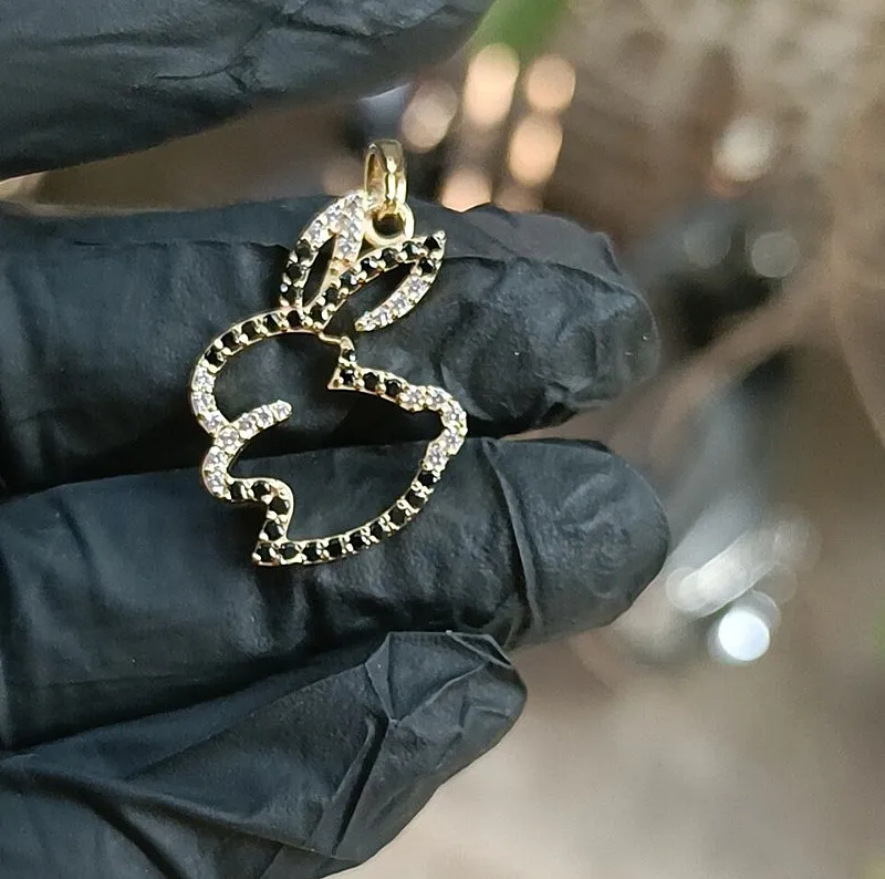 Authentic Celestial Hare Pendant 2Ct Lab Diamond, Gold Plated Silver