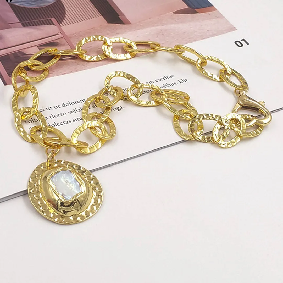 Authentic WT-JN367 Newest Handmake Creative Natural Pearl 18 inch Necklace With 18k Real Gold Plated  For Women Jewelry