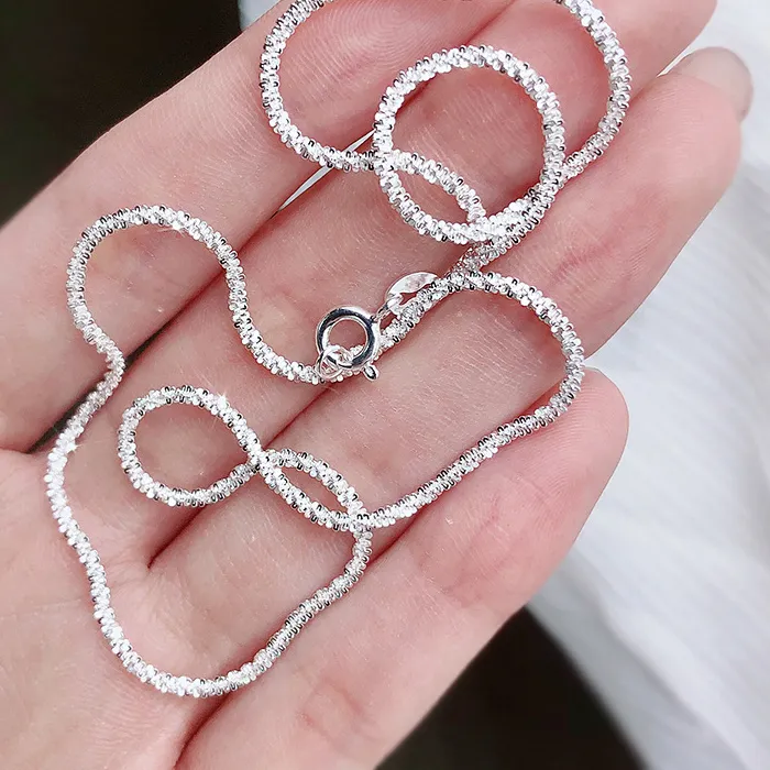 Authentic Authentic S925 Sterling Silver Necklace 2mm Sparkling Collarbone, Sweater Chain, High Charm Jewelry Women