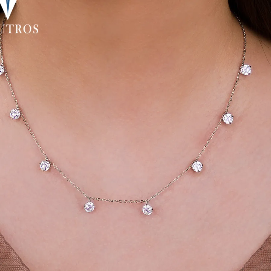 Authentic 8 Stone Round Cut Real Moissanite Necklace Floating Tiny Diamonds Neck Chain S925 Silver 18K Gold Plated Jewelry