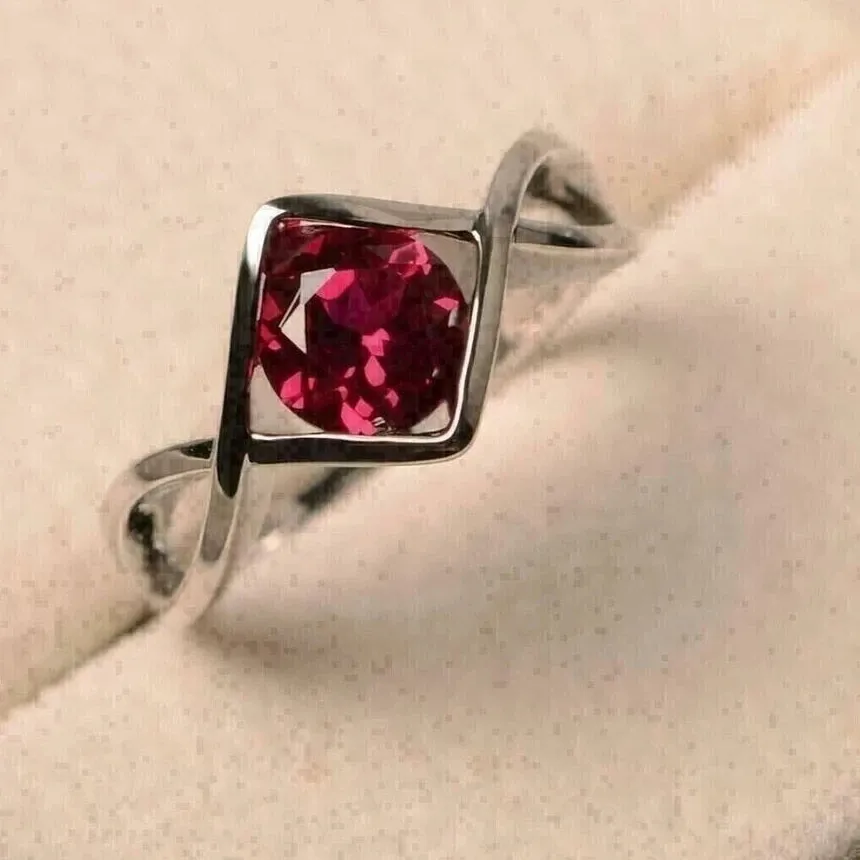 Authentic The Crimson Flame: 2Ct Lab-Created Red Garnet Halo Ring in 14K White Gold Plate