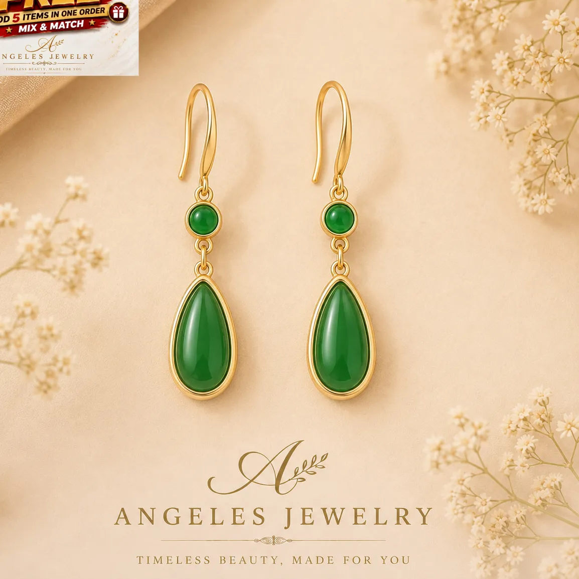 Authentic Verdant Tears Of Harmony 18K Gold- Plated Green Jade Talisman Earrings