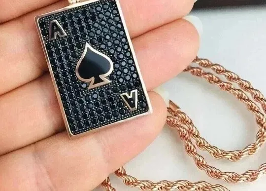 Talisman Of The Midnight Ace- 14K Rose Gold Plated Black Onyx Pendant