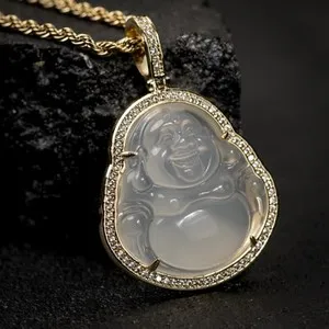 Authentic Radiant Serenity The 14K Gold- Plated Iced White Jade Buddha Talisman