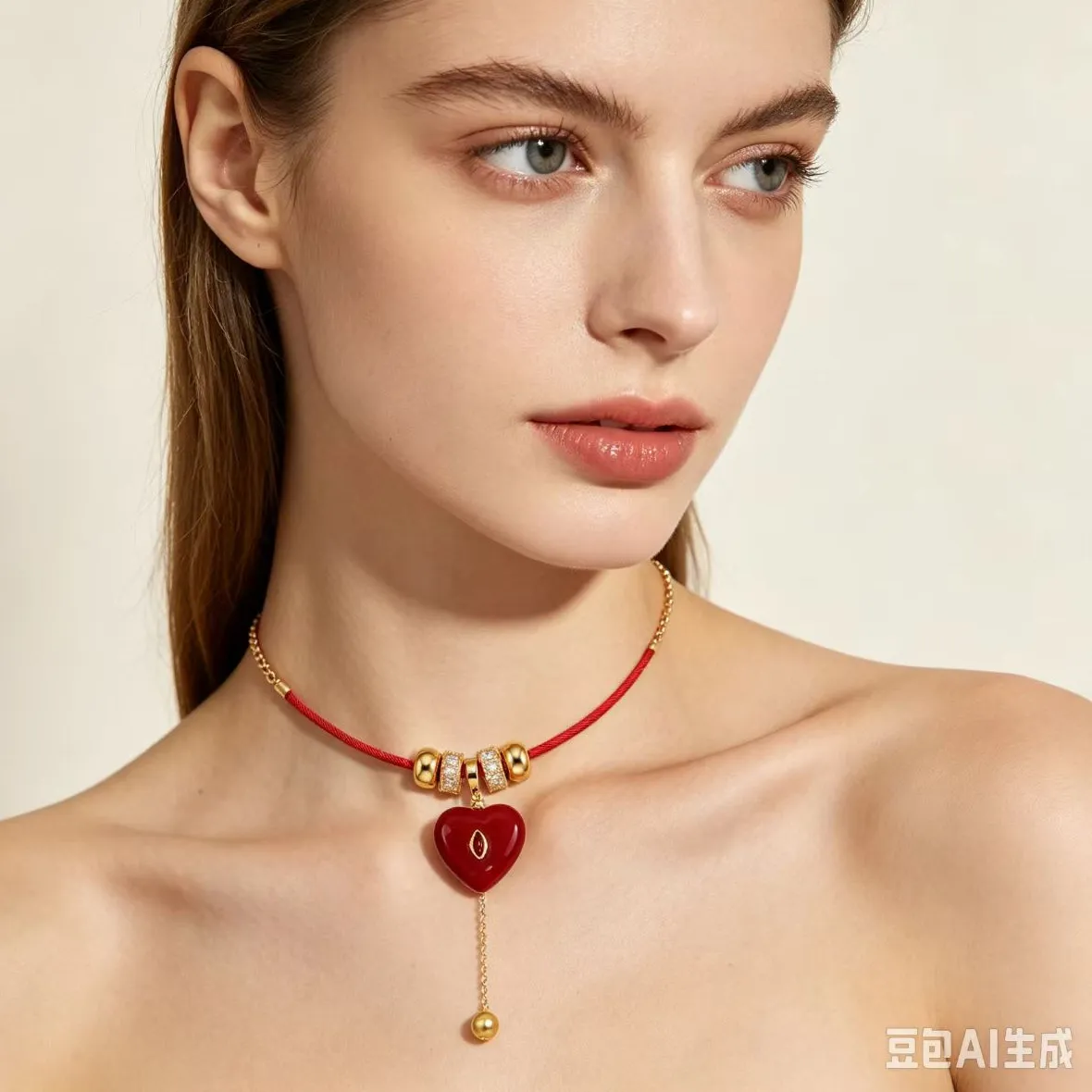 Authentic Crimson Heart Talisman Gold- Plated Choker Of Passion And Protection