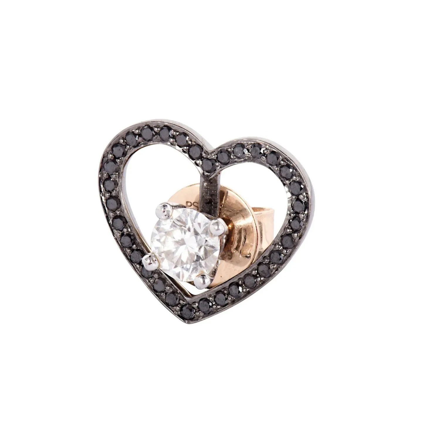 Celestial Heart Of Light Gold Plated Sterling Silver Open Heart Stud Earrings With Diamond & Black Spinel
