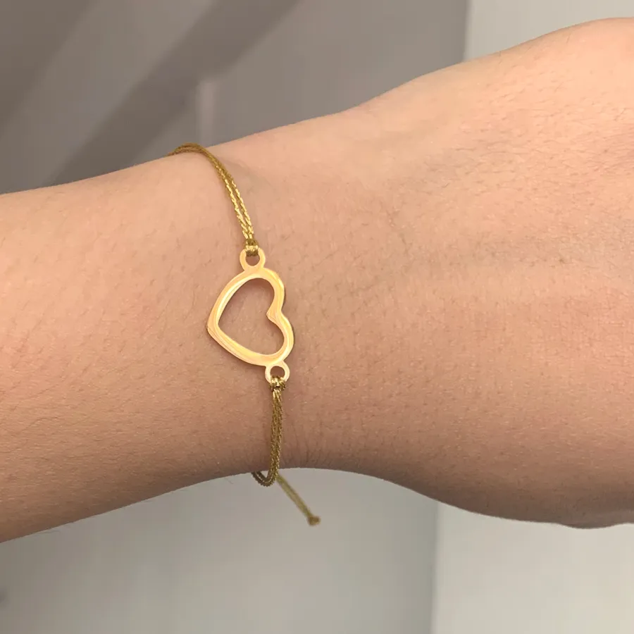 Authentic Simple Handmade Love Heart Gold Color Rope Wristband Bracelet Elastric Causal Wrist Chain String Strand Thread Arm Cuff Jewelry