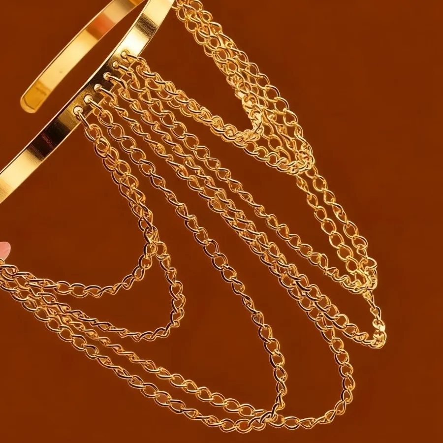 Authentic Gold Color Arm Bangles Thin Chain Open Adjustable Adjustable Arm Bracelet Alloy Charm Tassel Pendant Bangle Party Accessories