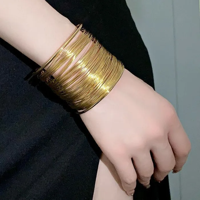 Authentic European Statement Open Bracelet Bangles for Women Exaggerate Metal Multilayer Cuff Bangle Party Punk Arm Wrist Charms Jewelry