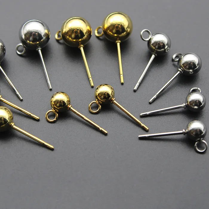 Authentic 20Pcs 3/4/5/6/8mm Round Ball Stud Earrings Post With Loops For DIY Earrings Accessories Jewelry Making Findings
