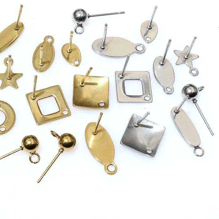 Authentic 20pcs Craft Earring Studs Geometric Polygonal Earrings Posts Connector For DIY Earring Jewelry Making Supplies