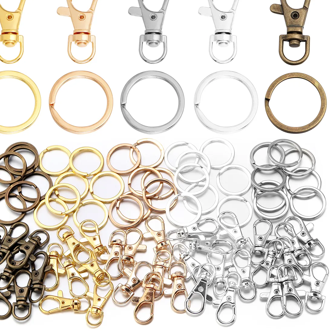 Authentic 10Sets Swivel Lobster Clasp Hooks With Split Key Ring Snap Hooks For DIY Keychain Bag Hang Doll Jewelry Making Accessories