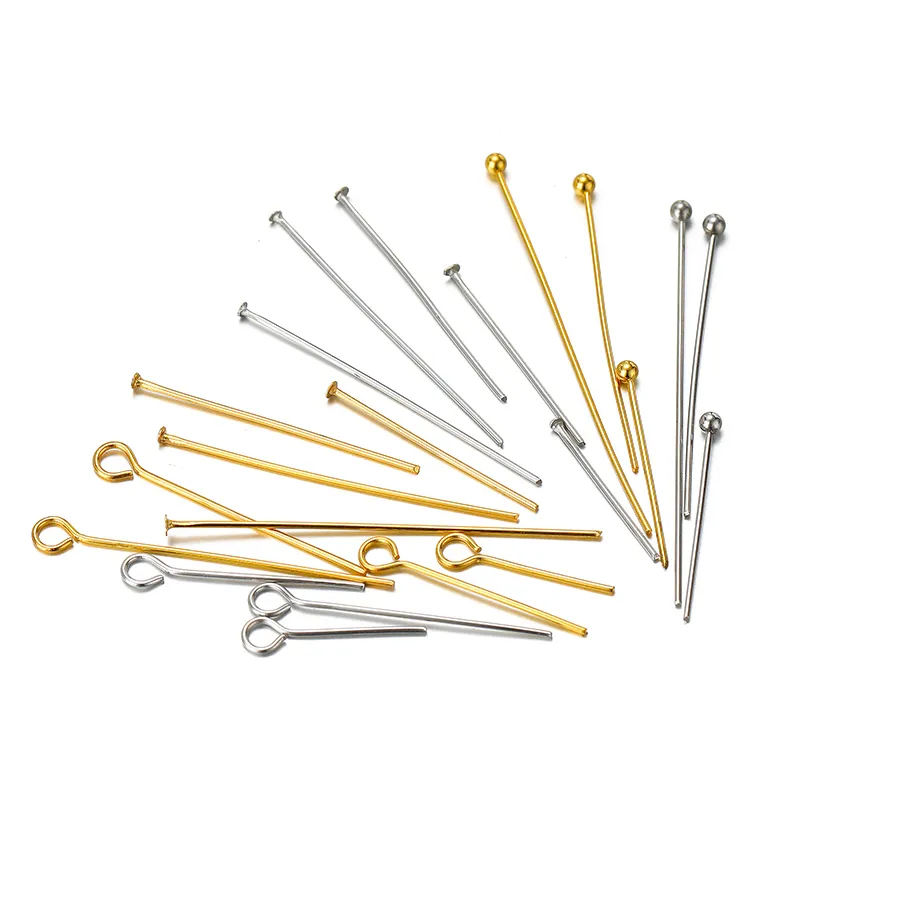 Authentic 100/50pcs Eye Head Needles T Shape Flat Head and Ball Head Pins Bulk for DIY Jewelry Earring Accessories 15-50mm